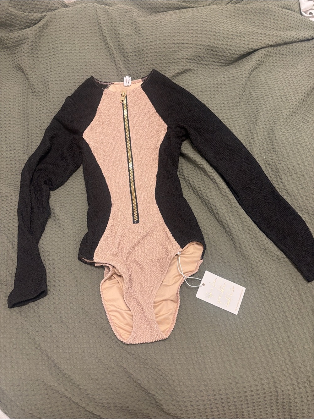 Show Me Your MuMu Surfside Black and Beige Long-Sleeve One-Piece Swimsuit - Picture 2 of 3